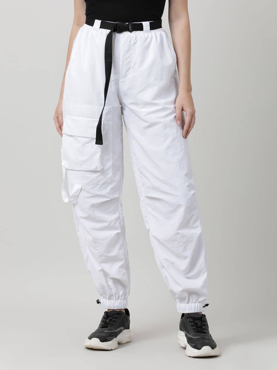 Bene Kleed Women Parachute Fit High-Rise Cargos Trousers - Trousers | Buy online on ZillyBuy