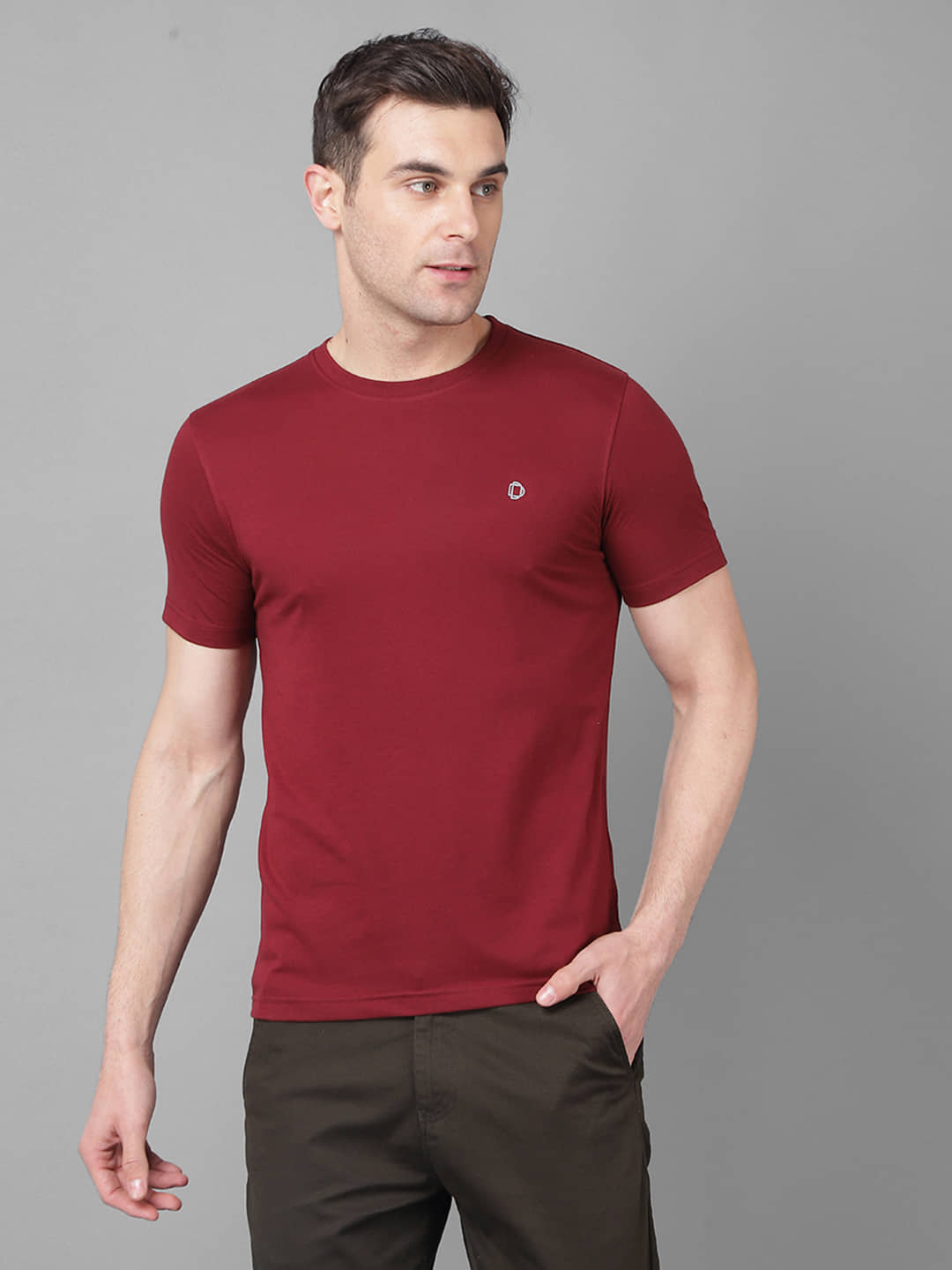 Dollar Cotton Blend Regular Fit Solid Half Sleeves Men's T-Shirt - Red ( Pack of 1 )