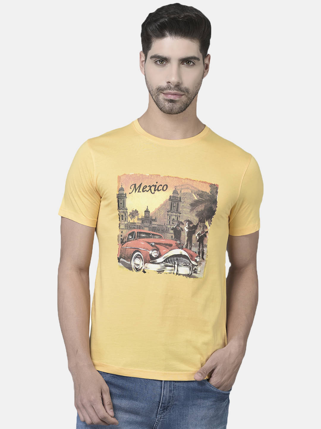 Dollar Cotton Blend Regular Fit Printed Half Sleeves Men's T-Shirt - Yellow ( Pack of 1 ) Dollar Cotton Blend Regular Fit Printed Half Sleeves Men's T-Shirt - Yellow ( Pack of 1 )