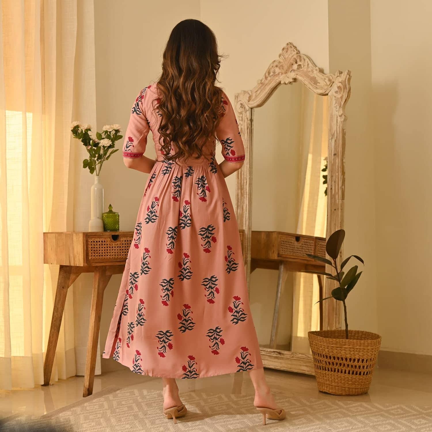 Gobya Rayon Printed Anarkali Women's Kurti - Pink ( Pack of 1 ) - Kurtis, Tunics | Buy online on ZillyBuy