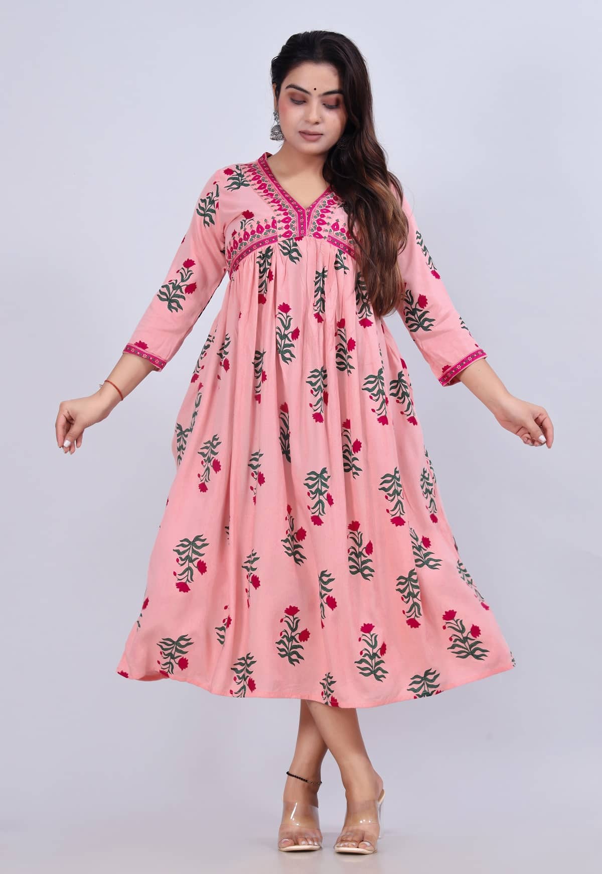 Gobya Rayon Printed Anarkali Women's Kurti - Pink ( Pack of 1 ) - Kurtis, Tunics | Buy online on ZillyBuy