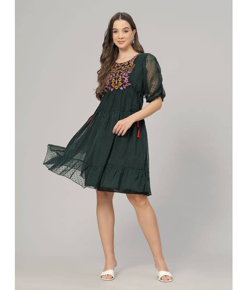     			HIGHLIGHT FASHION EXPORT Women Crepe Printed Fit & Flare Dress ( Green )