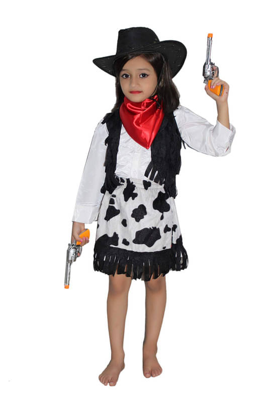     			Kaku Fancy Dresses Cow Girl Costume/Horse Riding Costume -Multicolor, 5-6 Years, For Girls