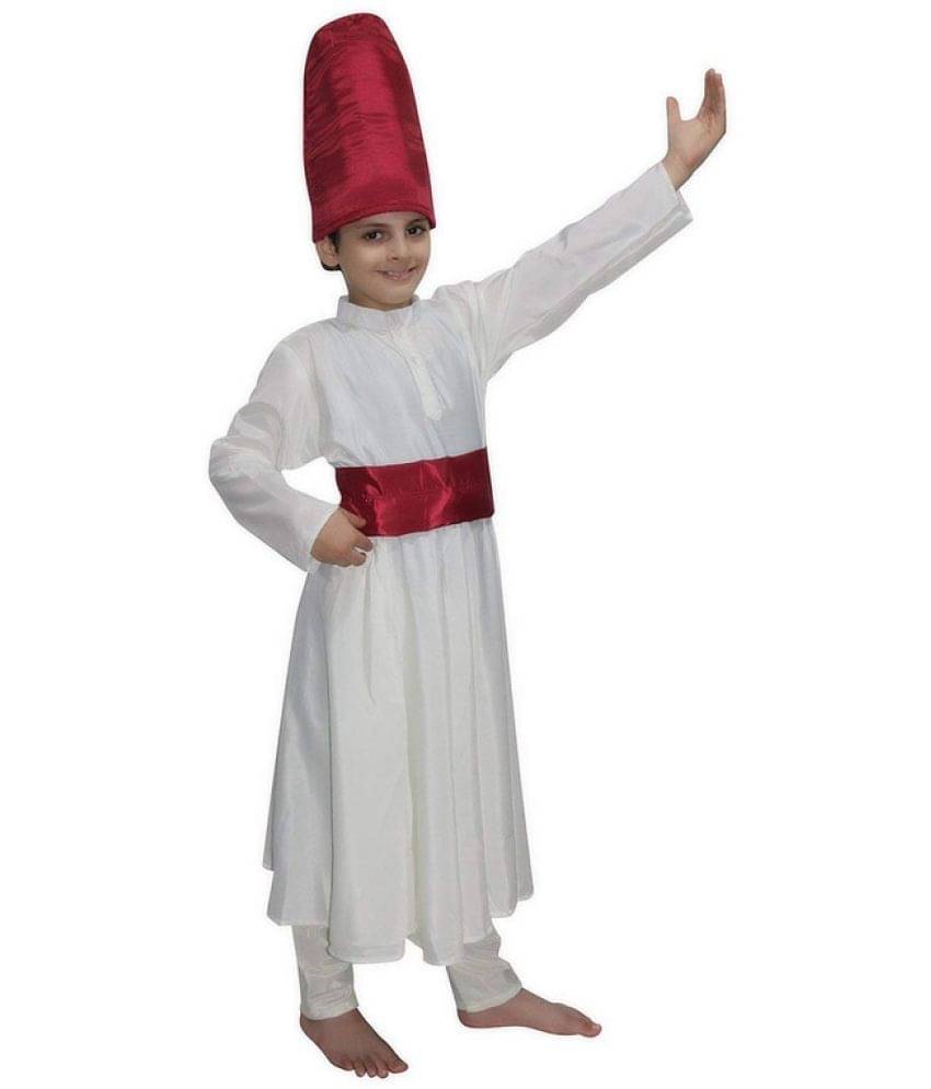     			Kaku Fancy Dresses Indian Ethnic Sufi Gown Dance Costume for Boys - White, 5-6 Years