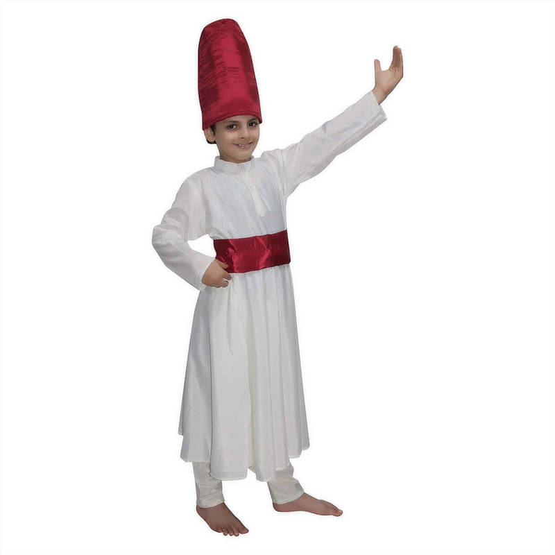     			Kaku Fancy Dresses Indian Ethnic Sufi Gown Dance Costume for Boys - White, 14-17 Years