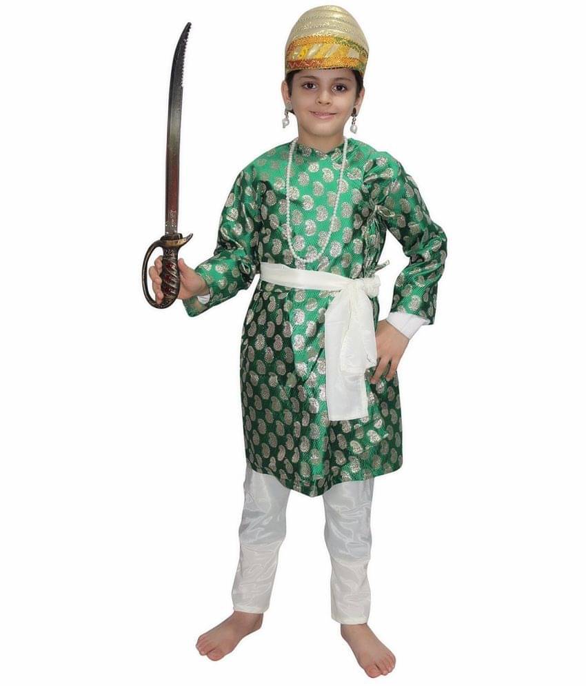     			Kaku Fancy Dresses Indian Historical King Character Costume/National Hero Shivaji Costume/Maratha Chatrapati Shiva Ji Costume -Green, 10-12 Years, For Boys