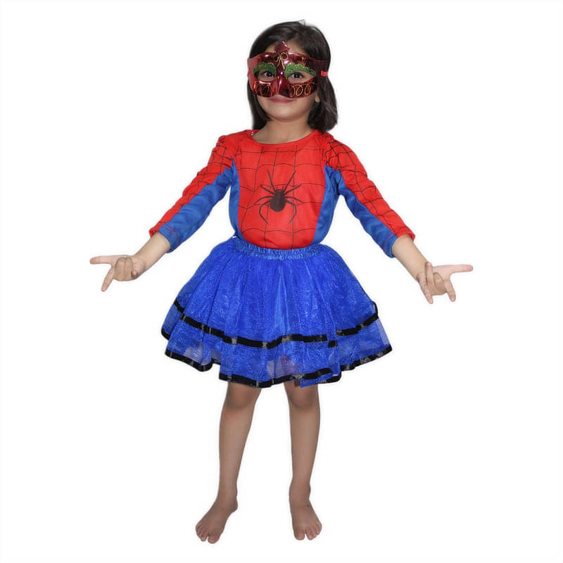     			Kaku Fancy Dresses Spider Super Hero Costume for Girls -Red-Blue, 3-4 Years, for Girls