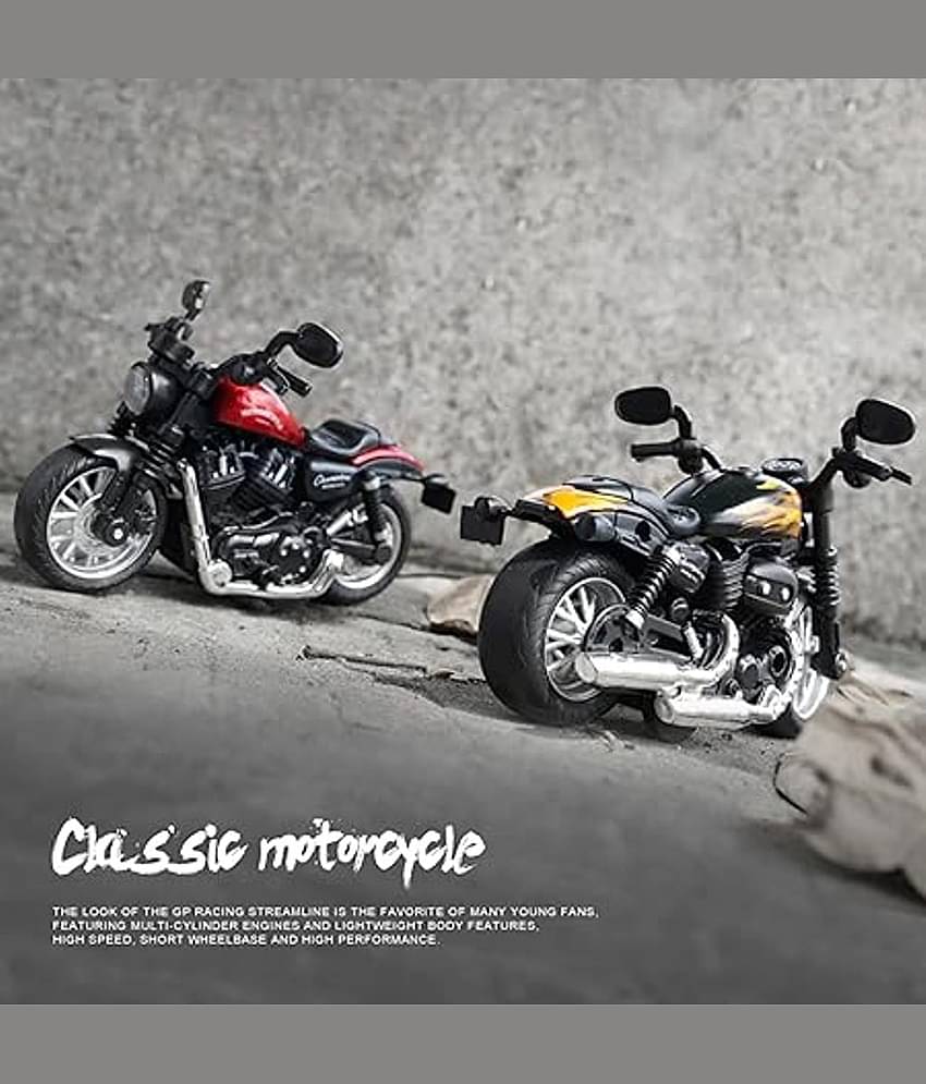 Kidsaholic Super Bike Motor Cycle Harley Model Replica Tiny Figure Miniature High Details with Rubber handle & Tires HD Collection Souvenir Diecast Body 1:14 Scale Bike(Free subscription of kids Educational worksheets)