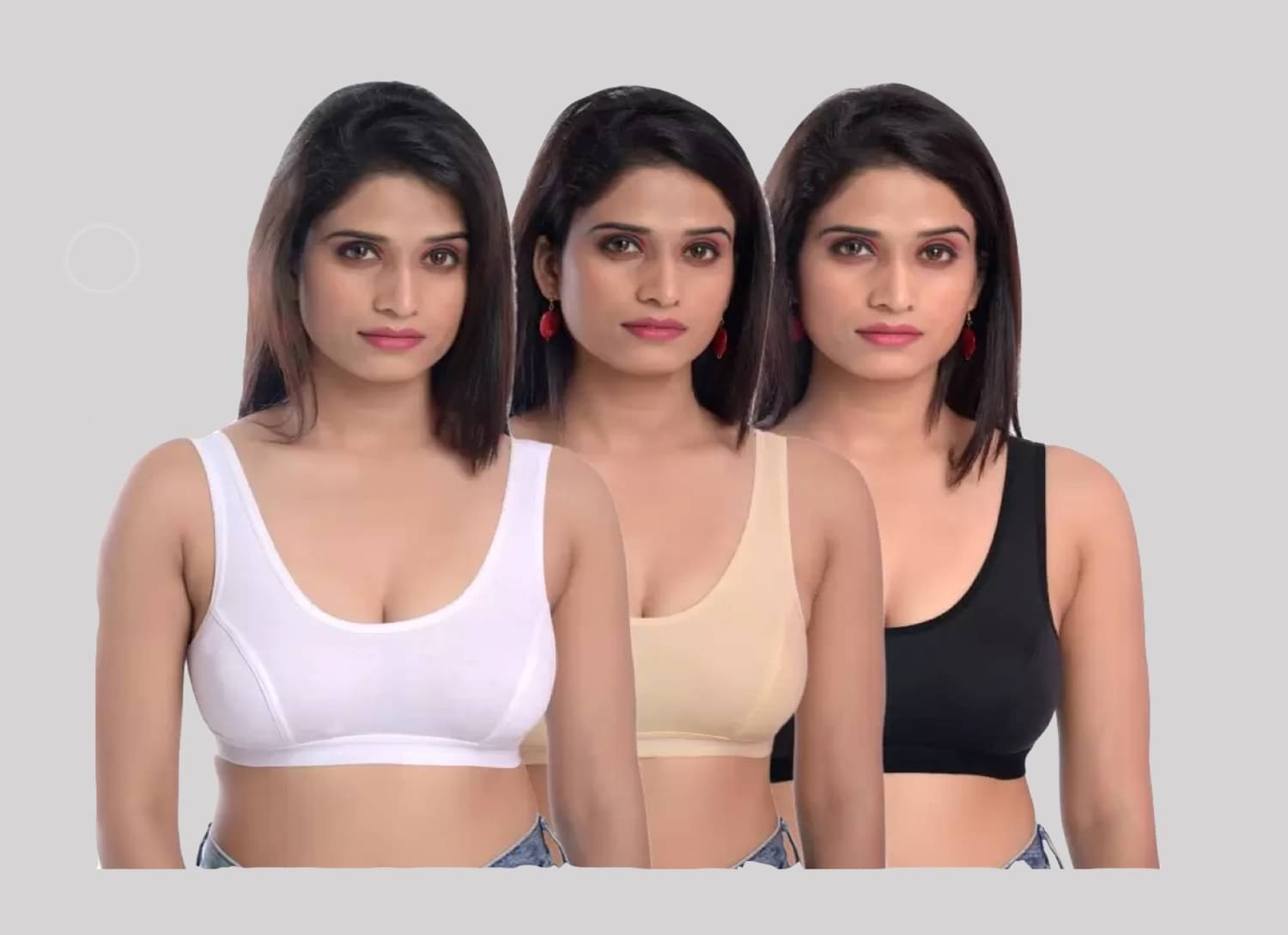     			Kiran Enterprises Pack of 3 Cotton Blend Non Padded Women's Shaping Bra ( Multicolor ) plain sport bra