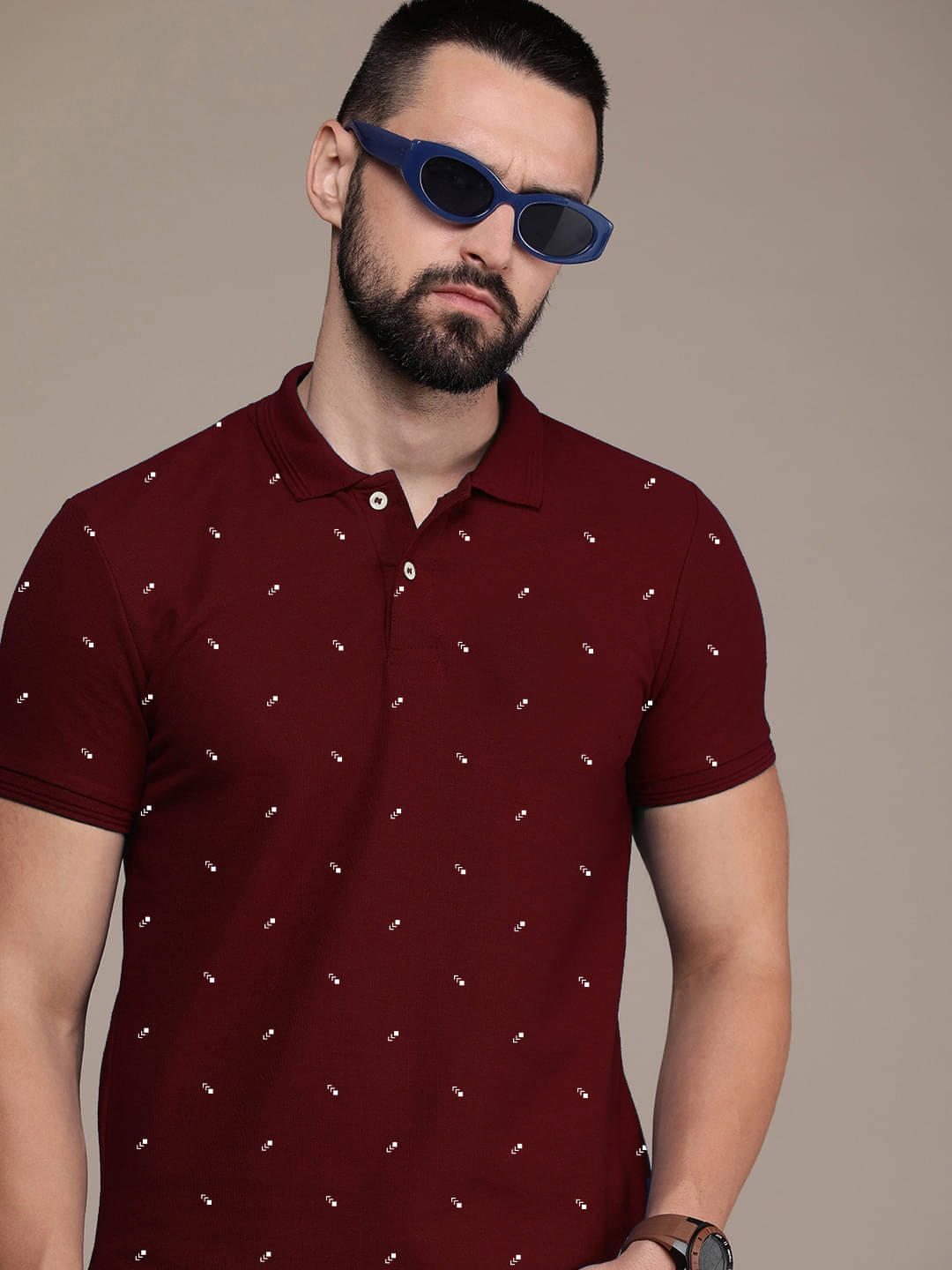     			Merriment Pack of 1 Cotton Blend Regular Fit Printed Half Sleeves Men's Polo T Shirt ( Maroon )