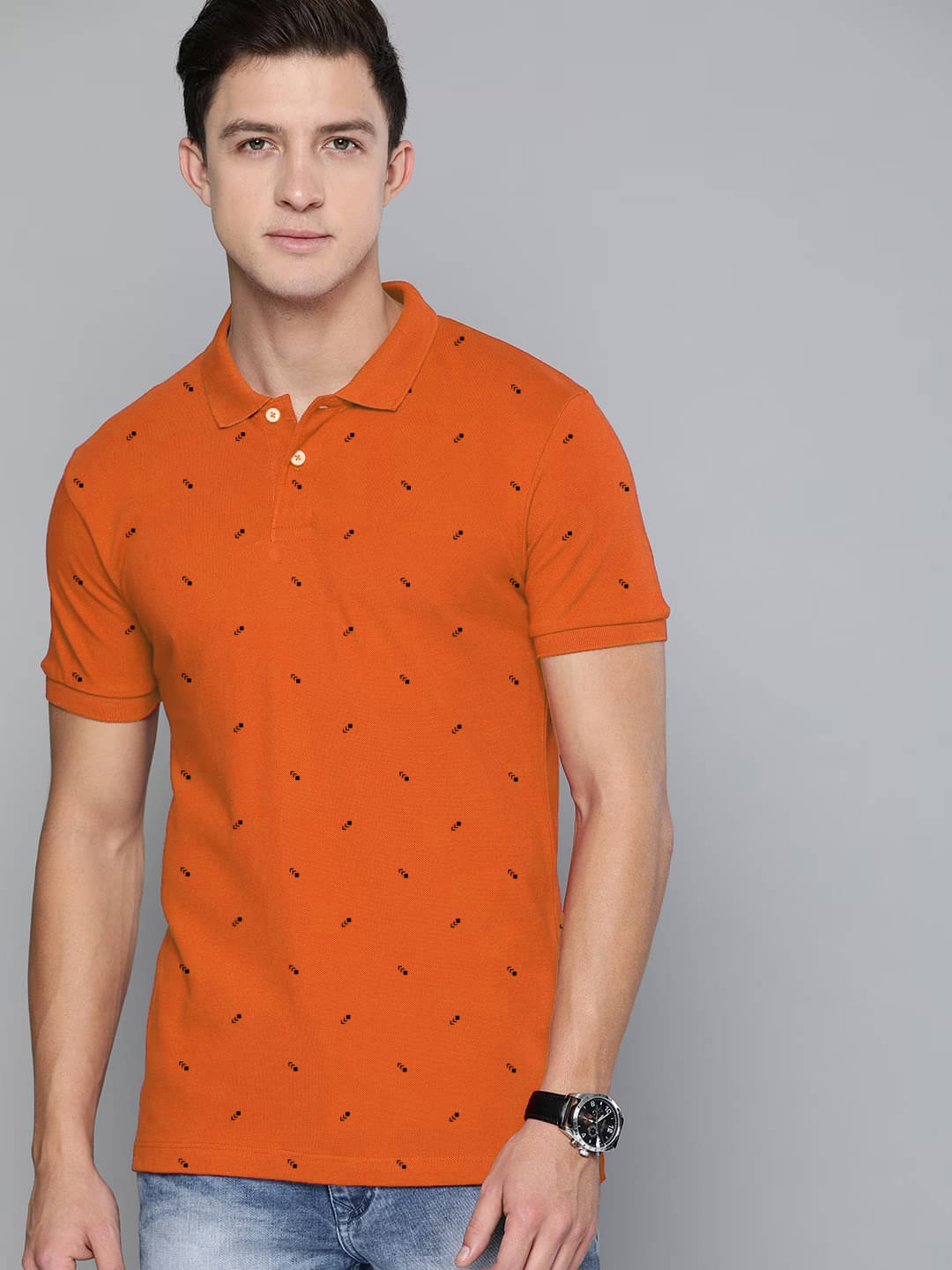     			Merriment Pack of 1 Cotton Blend Regular Fit Printed Half Sleeves Men's Polo T Shirt ( Orange )