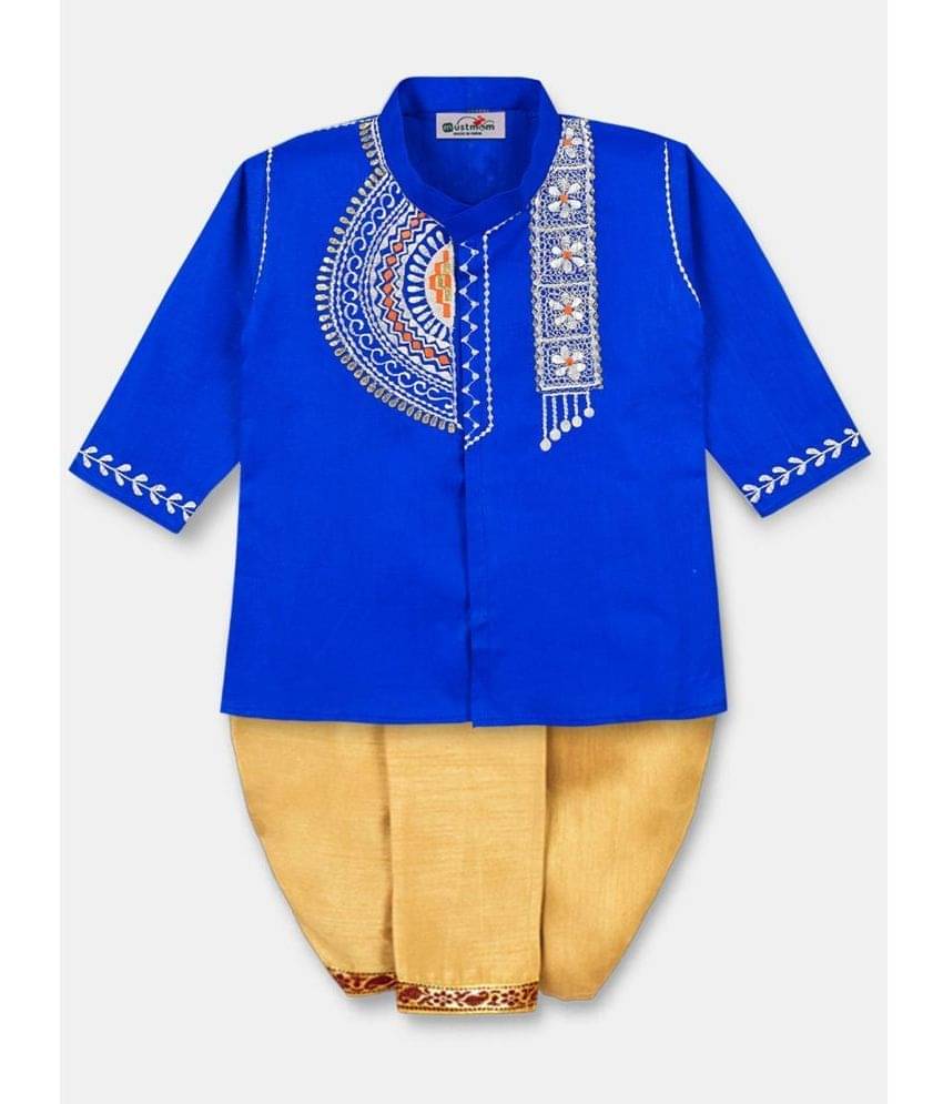    			Mustmom Bright Ethnic Pure Cotton Full Sleeves Handloom Dhoti Kurta Set for Boy Rice Ceremony Annaprasanna