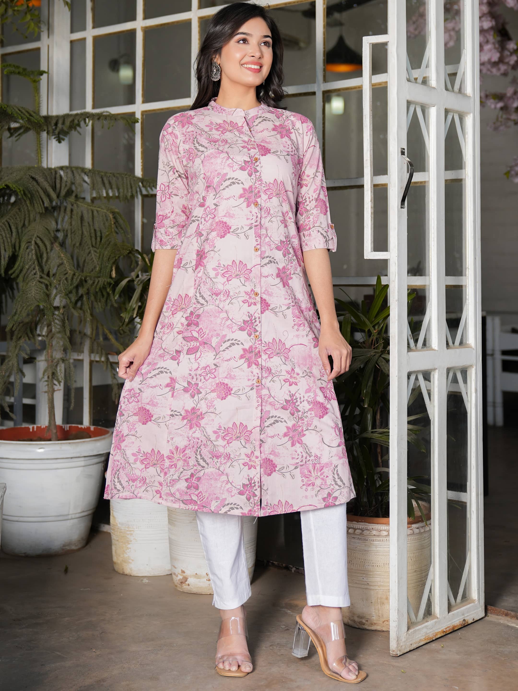 Vbuyz Cotton Printed Front Slit Women's Kurti - Pink ( Pack of 1 ) - Kurtis, Tunics | Buy online on ZillyBuy