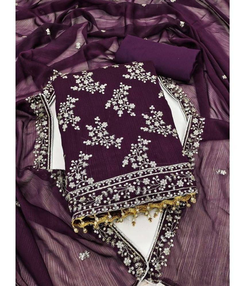 ALSHOP Unstitched Georgette Embellished Dress Material - Purple ( Pack of 1 ) ALSHOP Unstitched Georgette Embellished Dress Material - Purple ( Pack of 1 )