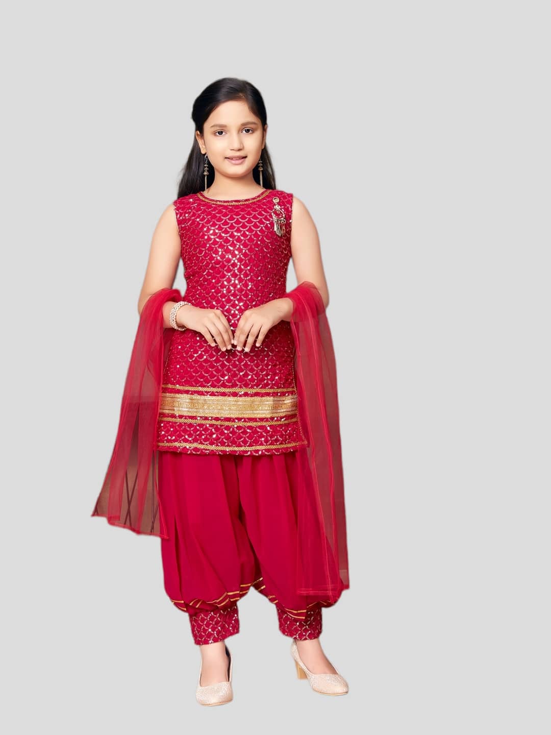 Aarika Girls Georgette Patiala Kurta Set ( Pack of 1 , Pink )