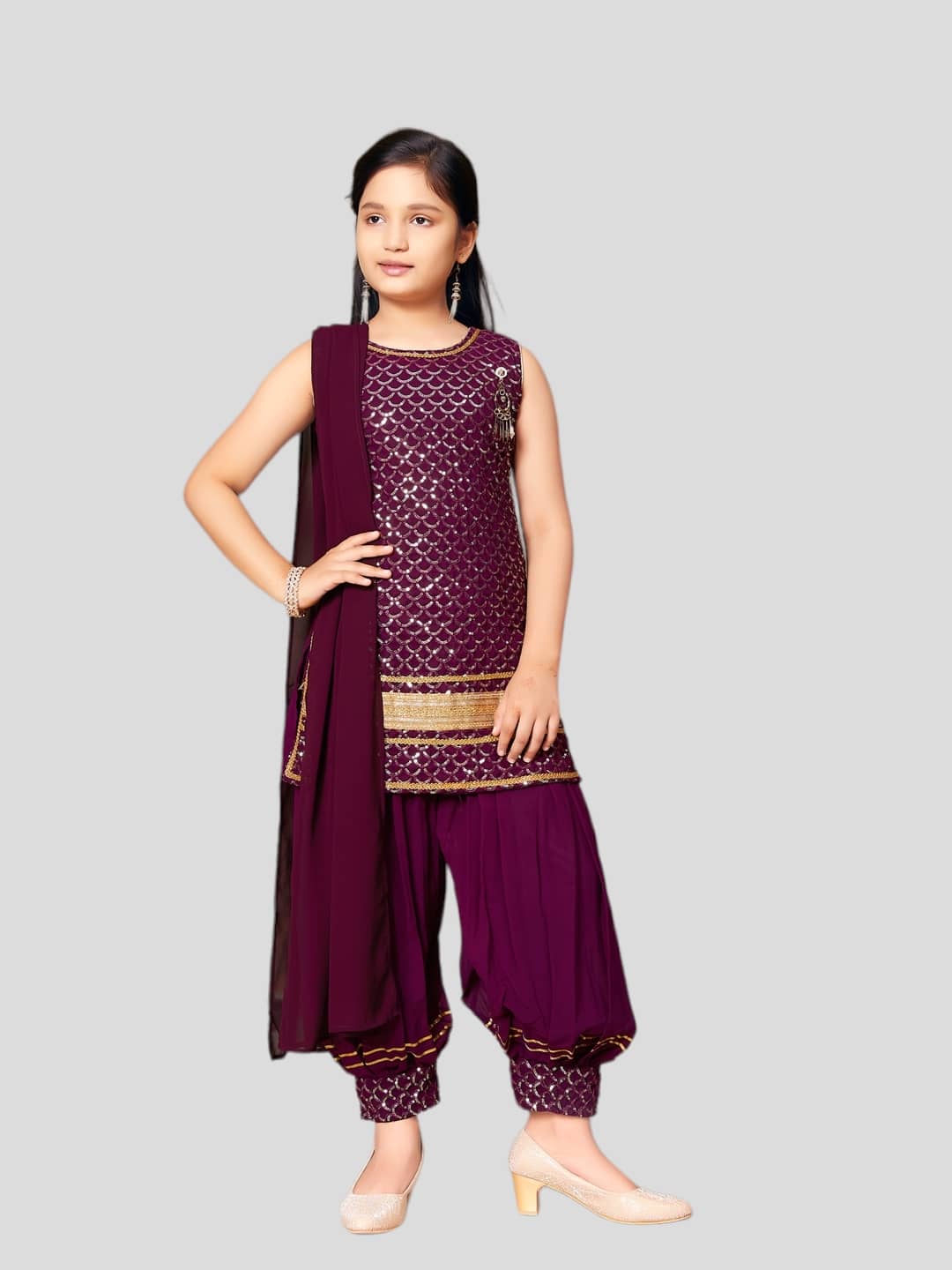 Aarika Girls Georgette Patiala Kurta Set ( Pack of 1 , Purple )