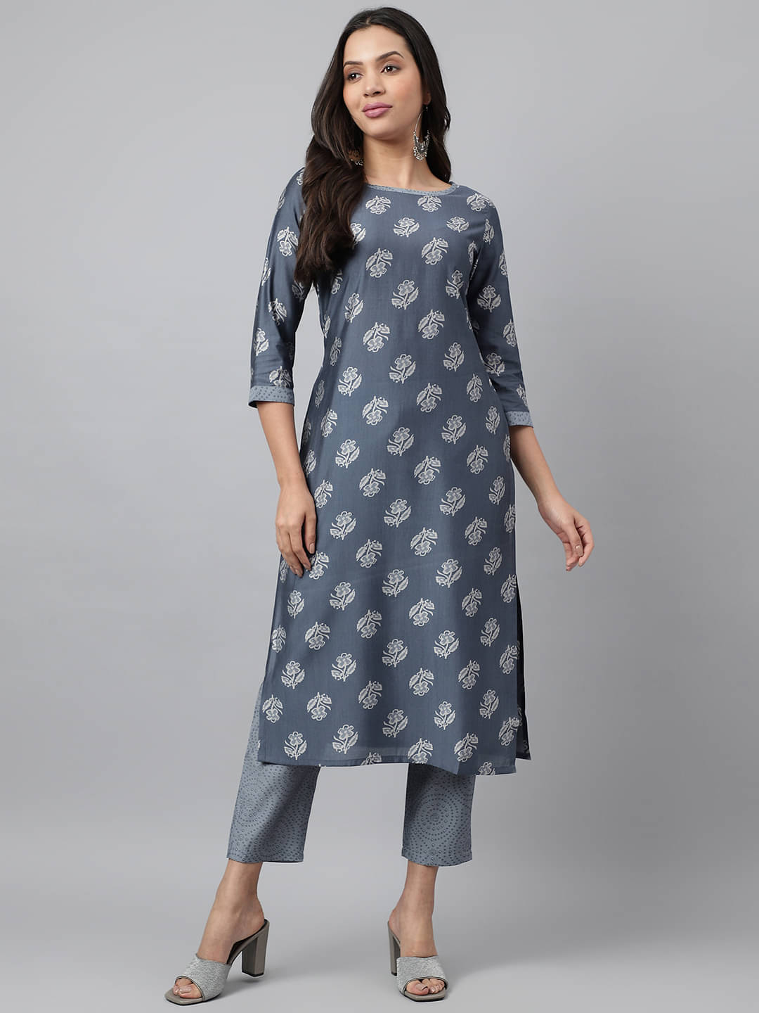 Aarrah Chanderi Self Design Kurti With Pants Women's Stitched Salwar Suit - Grey ( Pack of 2 ) Aarrah Chanderi Self Design Kurti With Pants Women's Stitched Salwar Suit - Grey ( Pack of 2 )