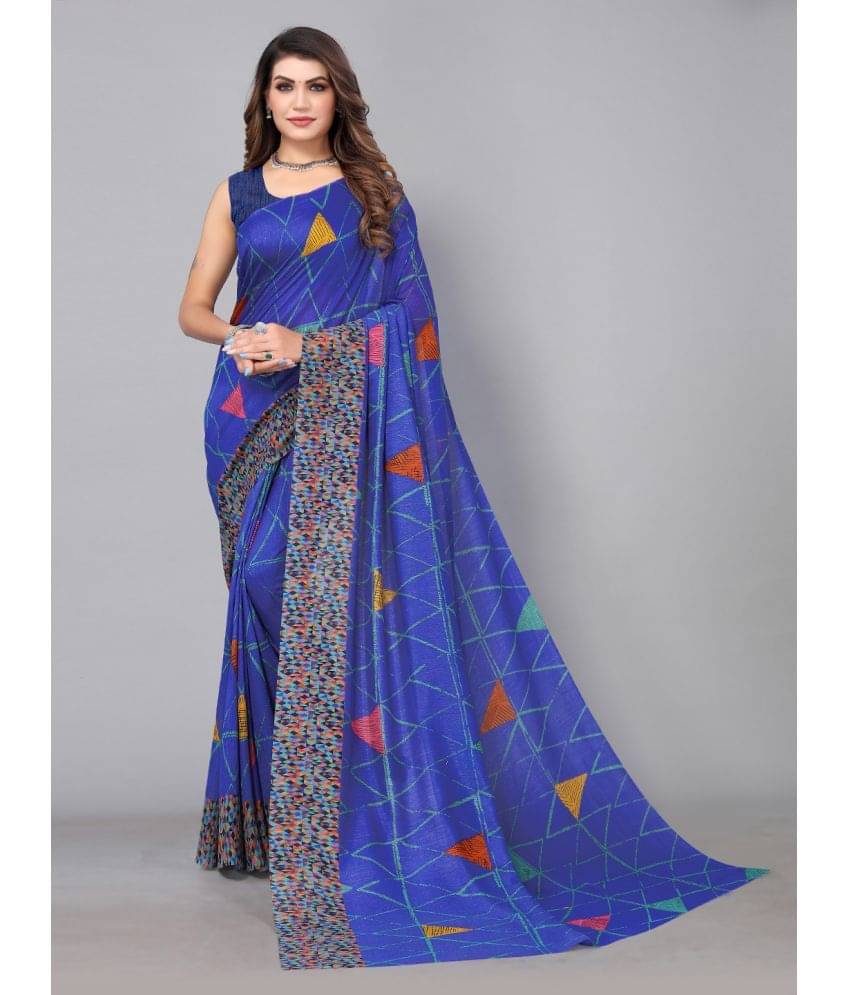Aarrah Georgette Printed Saree With Unstitched Blouse Piece ( Blue ) Aarrah Georgette Printed Saree With Unstitched Blouse Piece ( Blue )