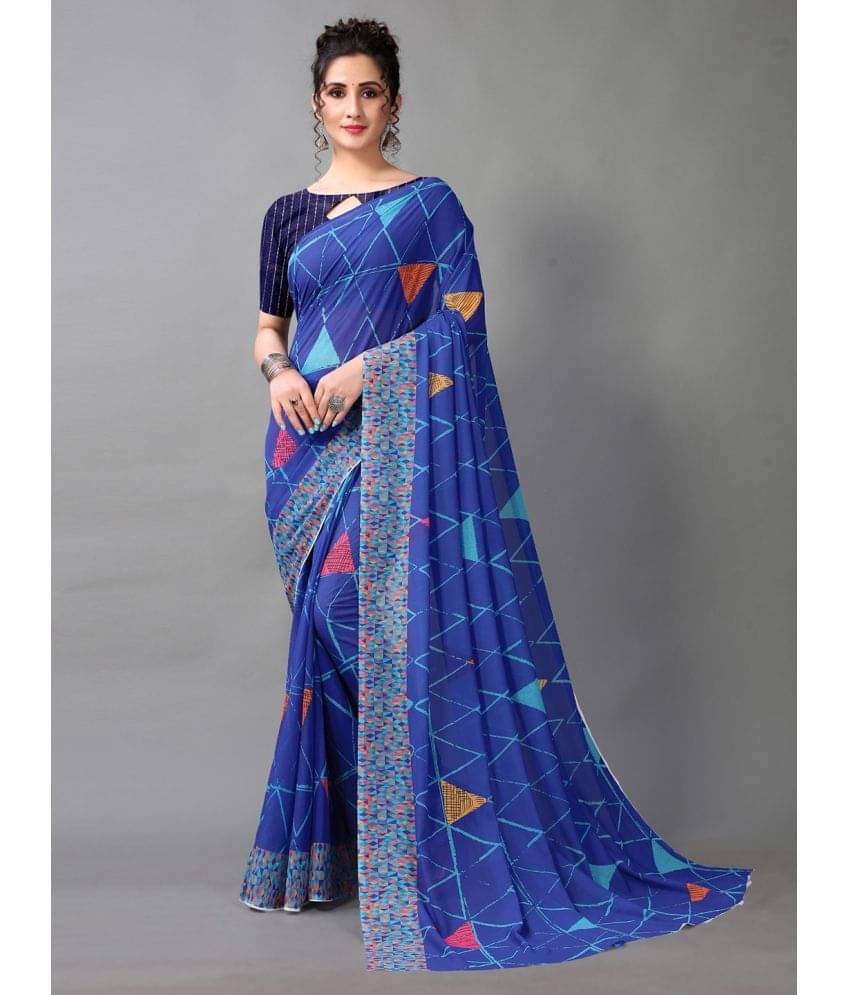 Aarrah Georgette Printed Saree With Unstitched Blouse Piece ( Blue ) Aarrah Georgette Printed Saree With Unstitched Blouse Piece ( Blue )