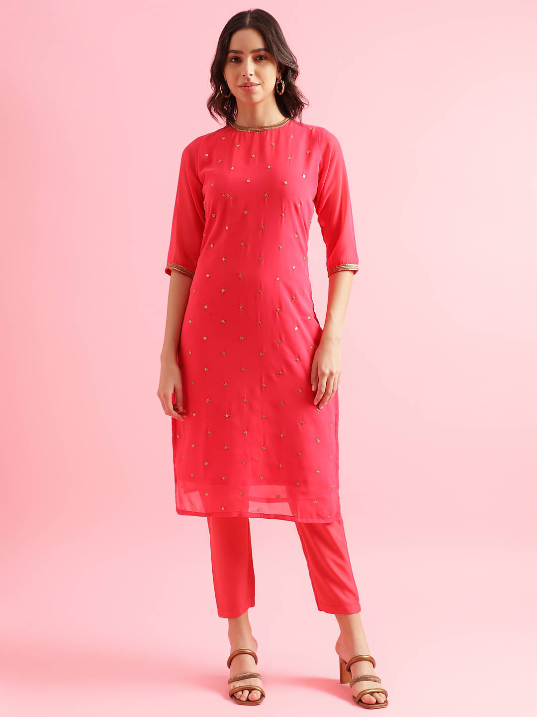 Aarrah Georgette Self Design Kurti With Pants Women's Stitched Salwar Suit - Peach ( Pack of 2 ) Aarrah Georgette Self Design Kurti With Pants Women's Stitched Salwar Suit - Peach ( Pack of 2 )