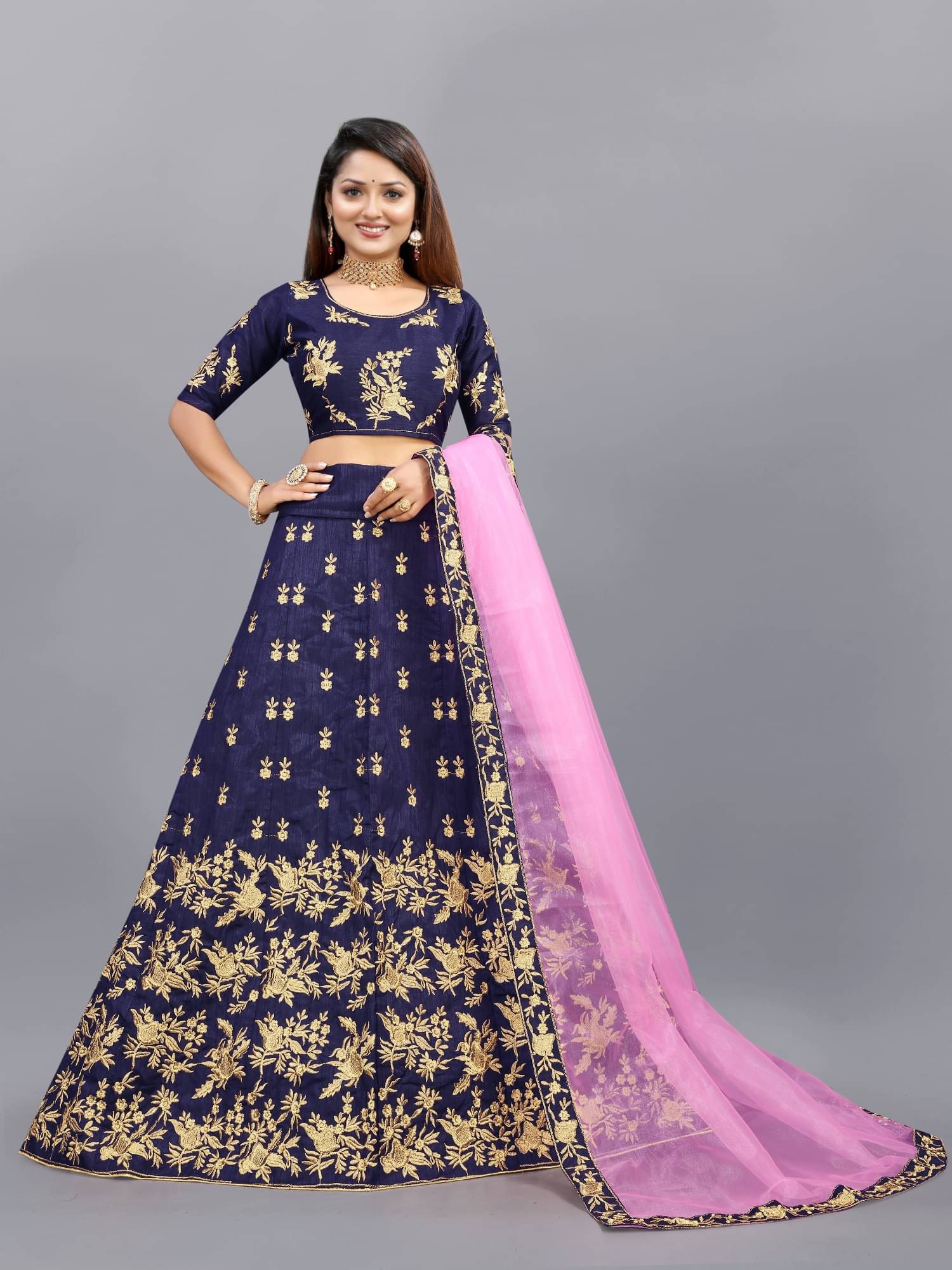 Aika Blue Bangalore Silk Unstitched Unstitched Lehenga Aika Blue Bangalore Silk Unstitched Unstitched Lehenga