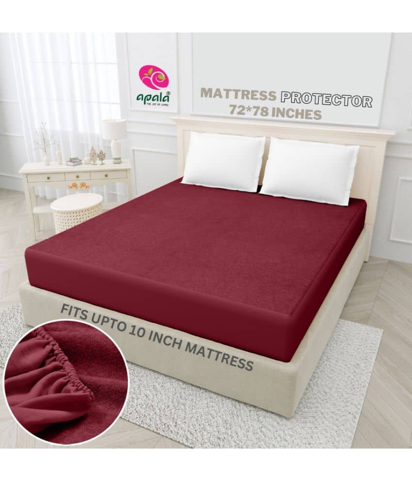 Apala - Cotton Terry Water Proof Double King Size Mattress Protector - 198 cm (78") x 183 cm (72") - Maroon