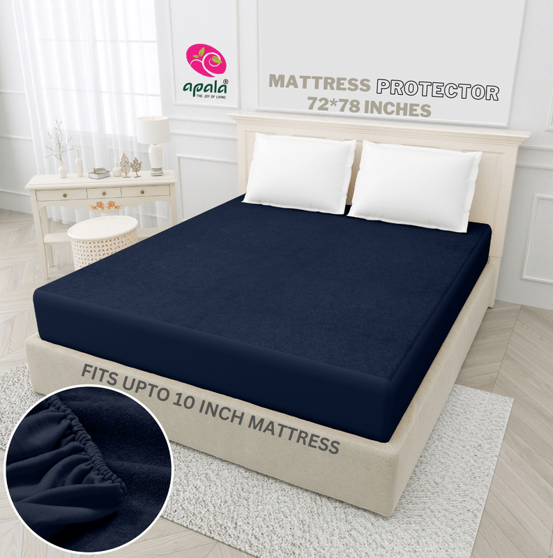 Apala - Cotton Terry Water Proof Double King Size Mattress Protector - 198 cm (78") x 183 cm (72") - Navy Blue Apala - Cotton Terry Water Proof Double King Size Mattress Protector - 198 cm (78") x 183 cm (72") - Navy Blue