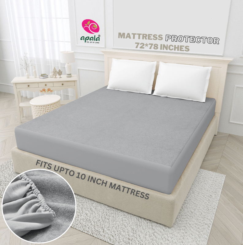 Apala - Cotton Terry Water Proof Double King Size Mattress Protector - 198 cm (78") x 183 cm (72") - Gray