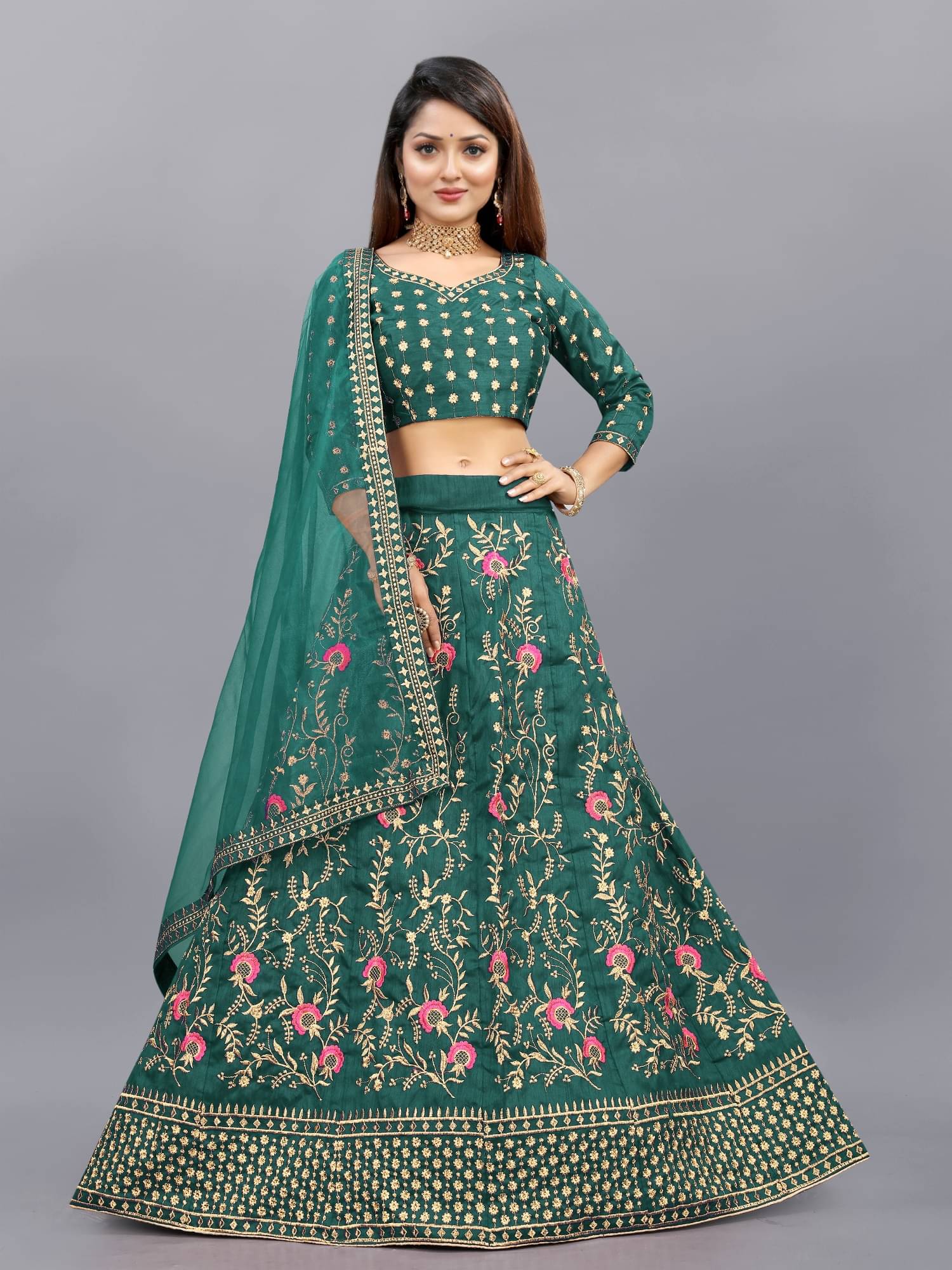Apnisha Green Bangalore Silk Unstitched Unstitched Lehenga Apnisha Green Bangalore Silk Unstitched Unstitched Lehenga