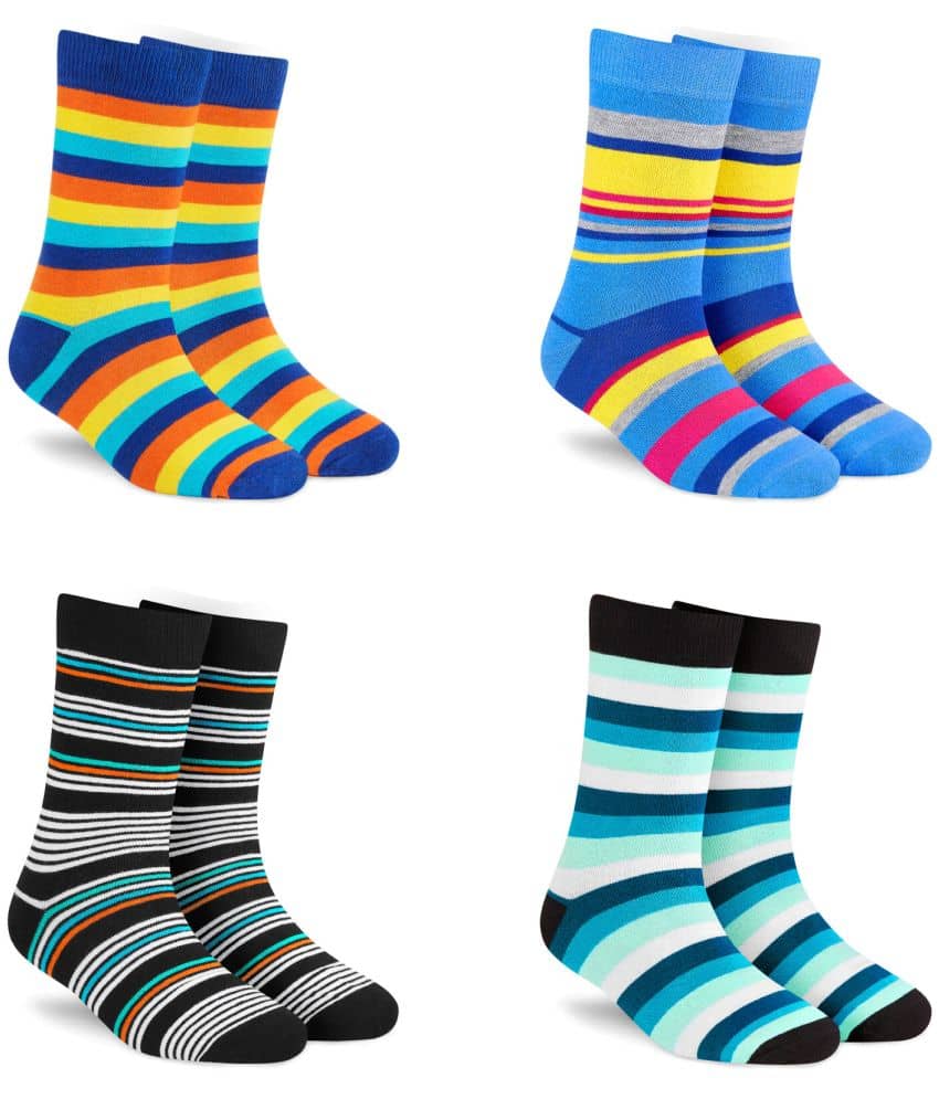 Dynamocks Cotton Men's Striped Multicolor Full Length Socks ( Pack of 4 ) - Socks | Buy online on ZillyBuy