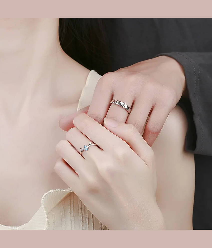 Fashion Frill Couple Rings Stainless Steel Crystal Silver Adjustable Rings For Women Girls Love Gifts