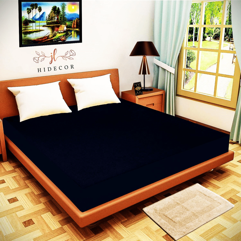     			HIDECOR - Cotton Terry Water Proof Double King Size Mattress Protector - 198 cm (78") x 183 cm (72") - Navy Blue