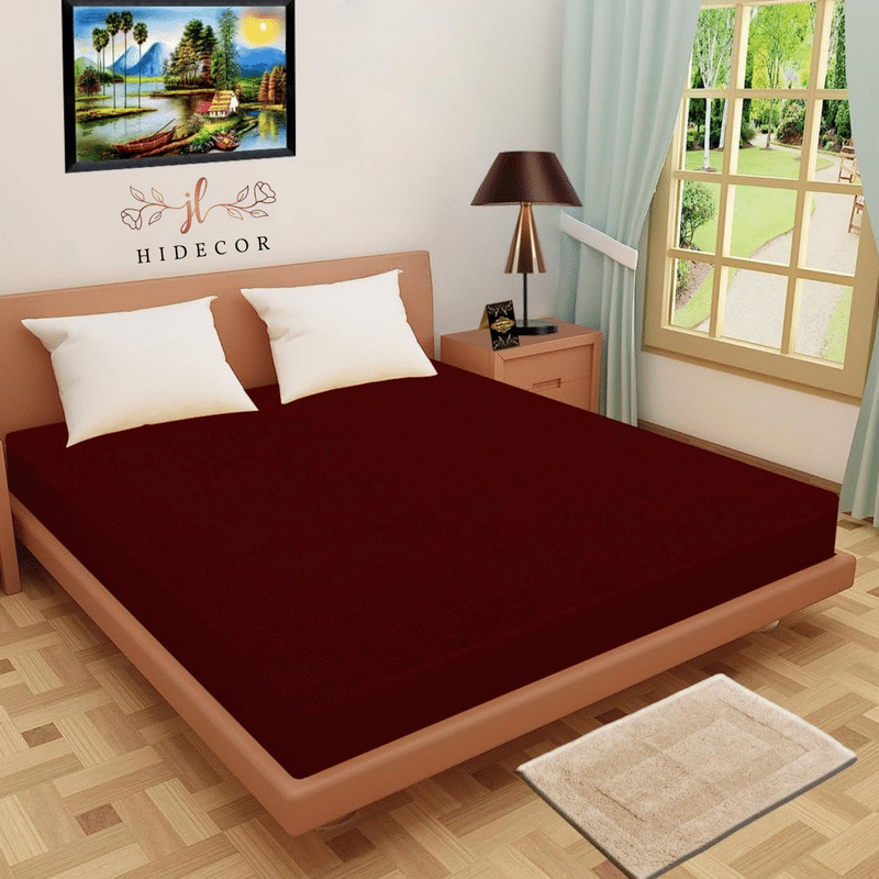 HIDECOR - Cotton Terry Water Proof Double King Size Mattress Protector - 198 cm (78") x 183 cm (72") - Maroon HIDECOR - Cotton Terry Water Proof Double King Size Mattress Protector - 198 cm (78") x 183 cm (72") - Maroon