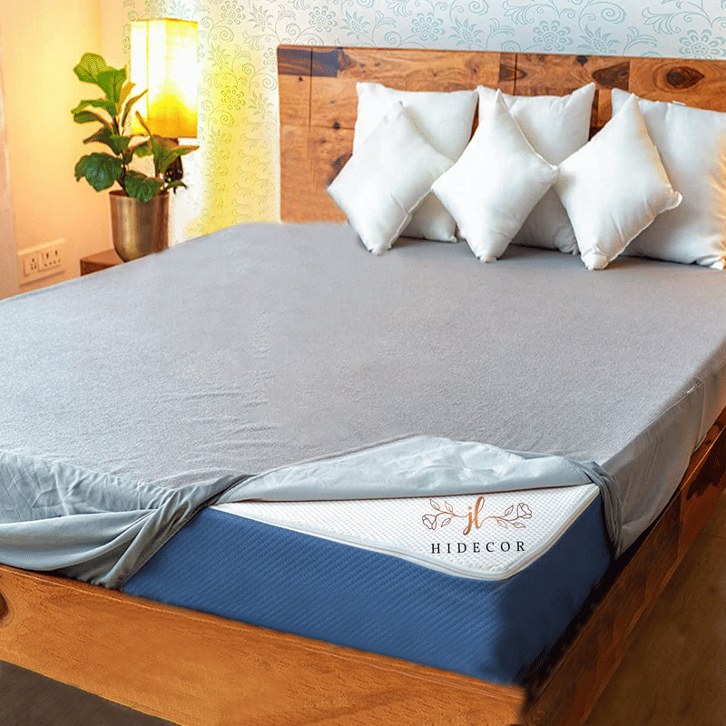 HIDECOR - Cotton Terry Water Proof Double King Size Mattress Protector - 198 cm (78") x 183 cm (72") - Gray