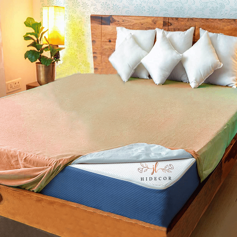 HIDECOR - Cotton Terry Water Proof Double King Size Mattress Protector - 198 cm (78") x 183 cm (72") - Beige