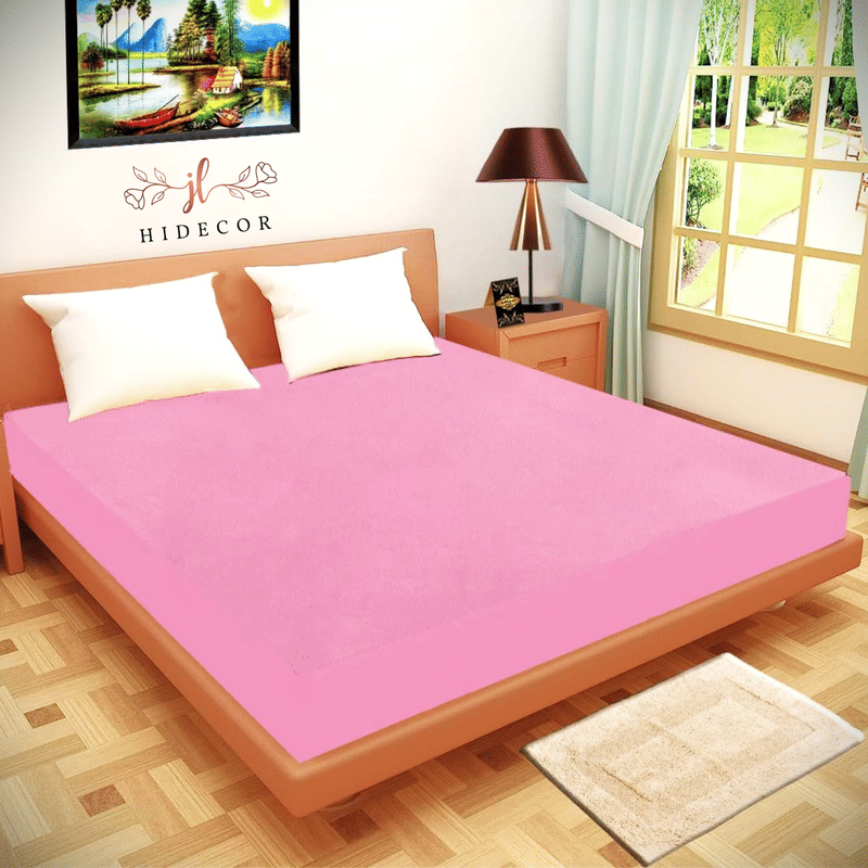HIDECOR - Cotton Terry Water Proof Double King Size Mattress Protector - 198 cm (78") x 183 cm (72") - Pink