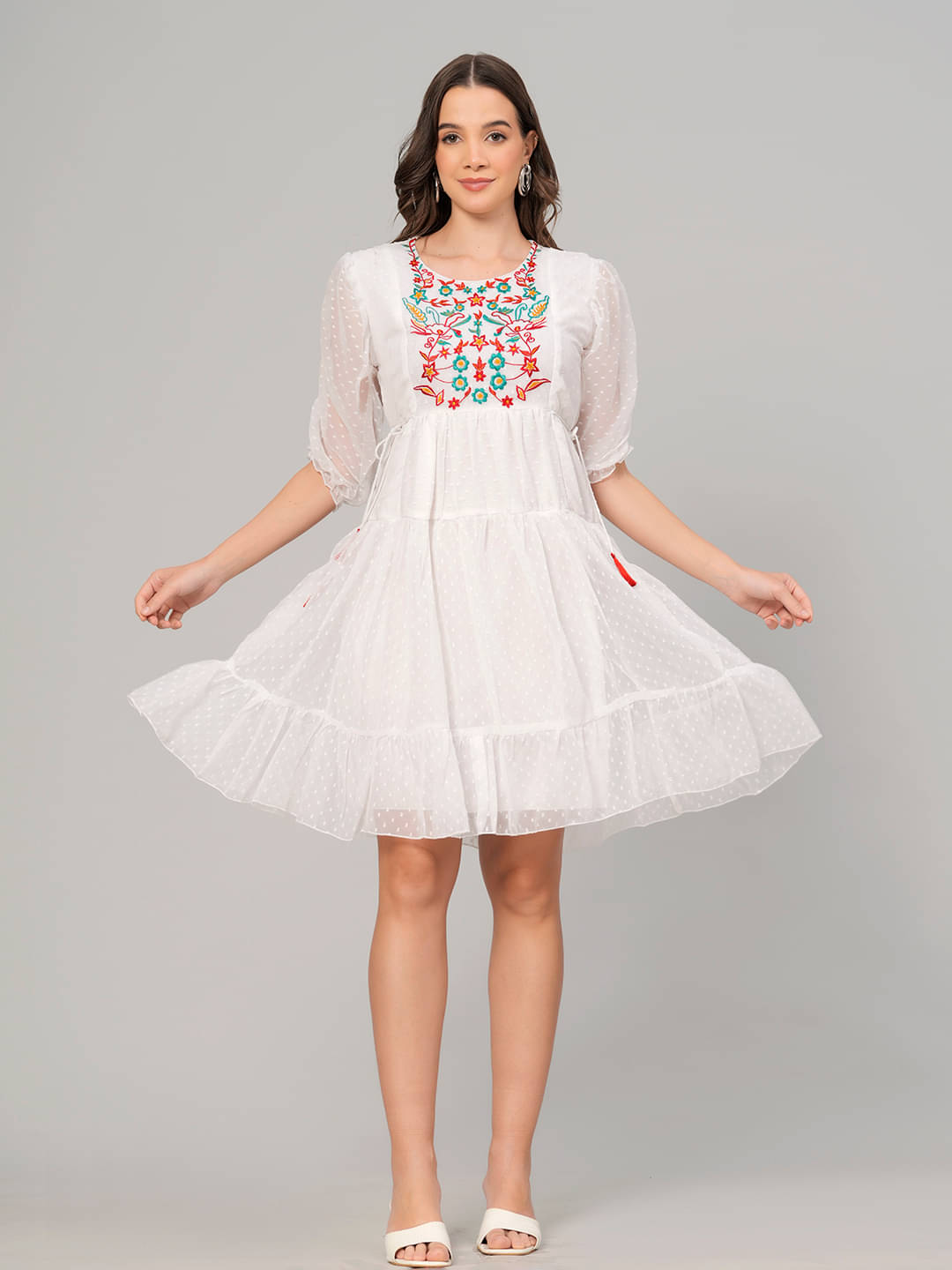 HIGHLIGHT FASHION EXPORT Women Crepe Printed Fit & Flare Dress ( White ) HIGHLIGHT FASHION EXPORT Women Crepe Printed Fit & Flare Dress ( White )