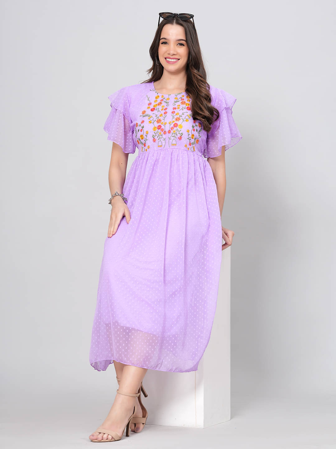 HIGHLIGHT FASHION EXPORT Women Crepe Printed Fit & Flare Dress ( Purple ) HIGHLIGHT FASHION EXPORT Women Crepe Printed Fit & Flare Dress ( Purple )