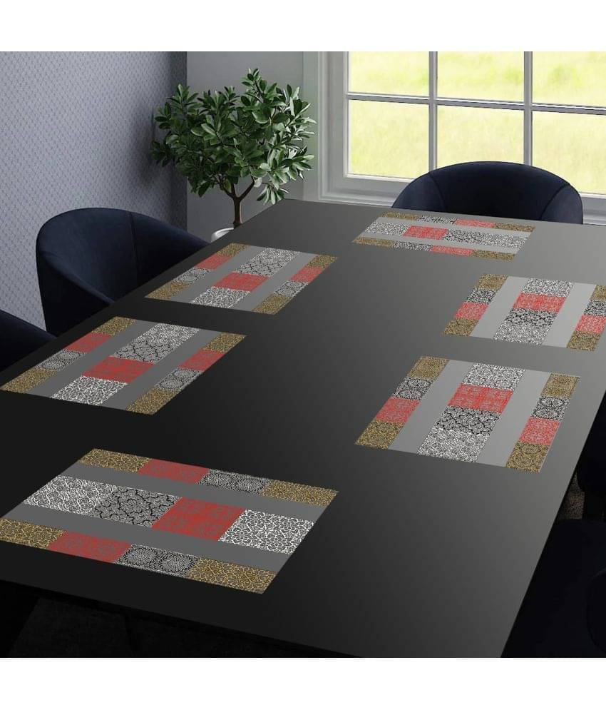 PVC Ethnic Rectangle Table Mats ( 43 cm x 29 cm ) Pack of 6 - Red PVC Ethnic Rectangle Table Mats ( 43 cm x 29 cm ) Pack of 6 - Red