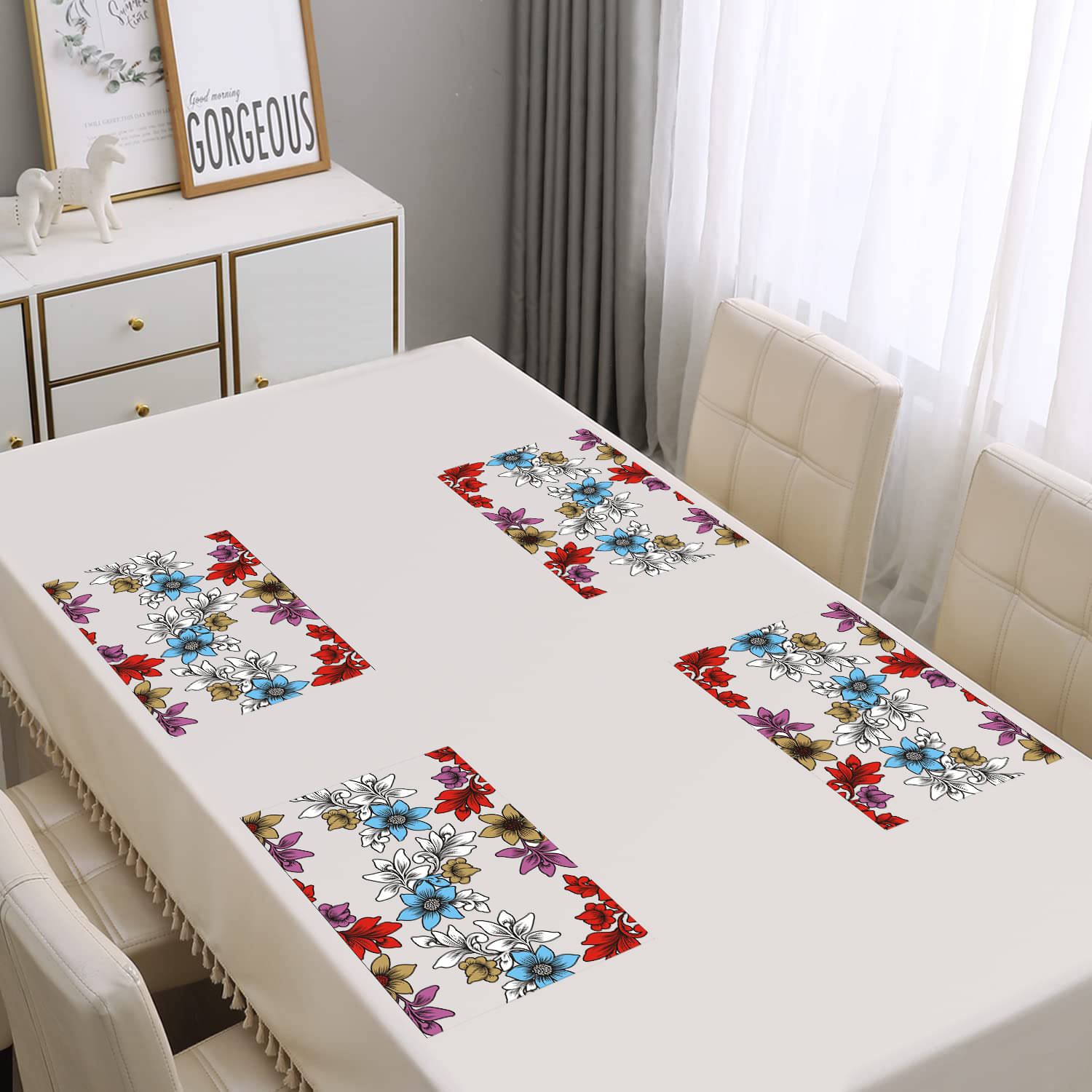     			PVC Floral Rectangle Table Mats ( 43 cm x 29 cm ) Pack of 4 - Blue