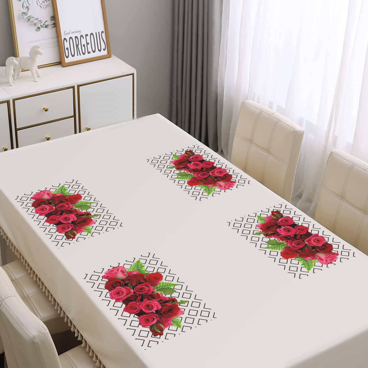 PVC Floral Rectangle Table Mats ( 43 cm x 29 cm ) Pack of 4 - Red PVC Floral Rectangle Table Mats ( 43 cm x 29 cm ) Pack of 4 - Red