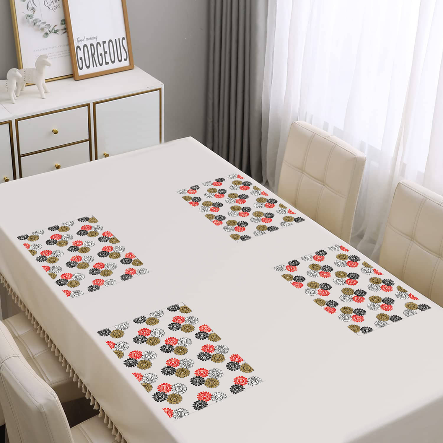     			PVC Floral Rectangle Table Mats ( 43 cm x 29 cm ) Pack of 4 - Red
