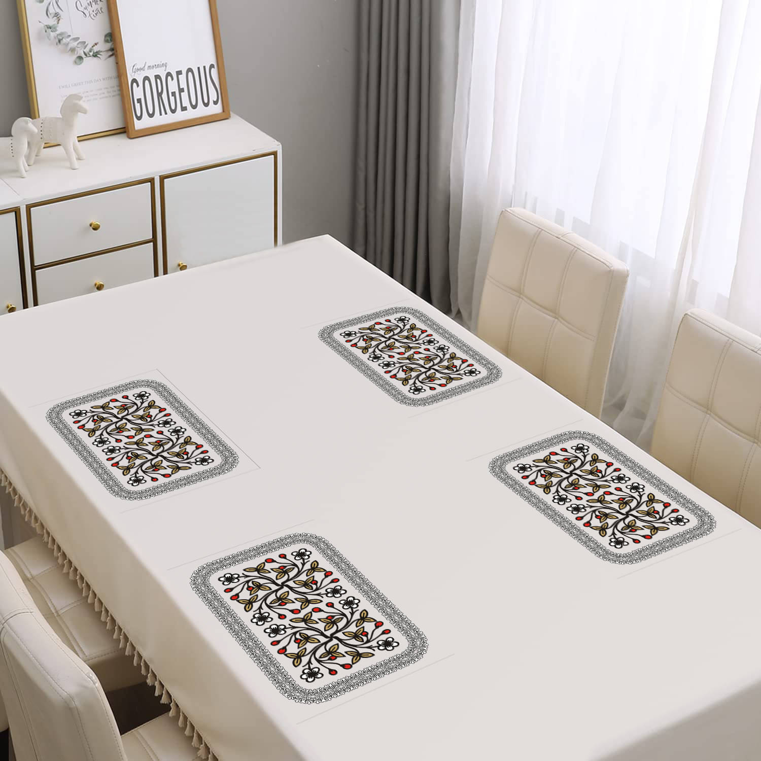     			PVC Floral Rectangle Table Mats ( 43 cm x 29 cm ) Pack of 4 - Black