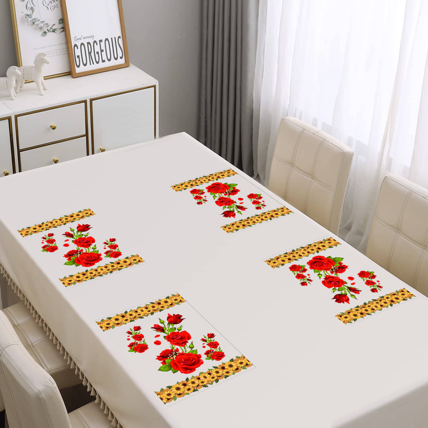 PVC Floral Rectangle Table Mats ( 43 cm x 29 cm ) Pack of 4 - Red PVC Floral Rectangle Table Mats ( 43 cm x 29 cm ) Pack of 4 - Red