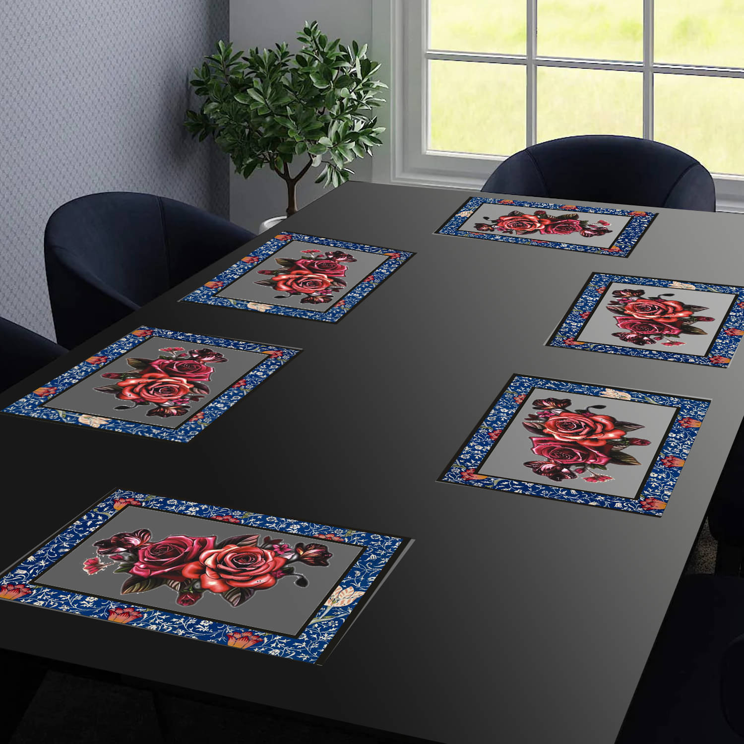     			PVC Floral Rectangle Table Mats ( 43 cm x 29 cm ) Pack of 6 - Red