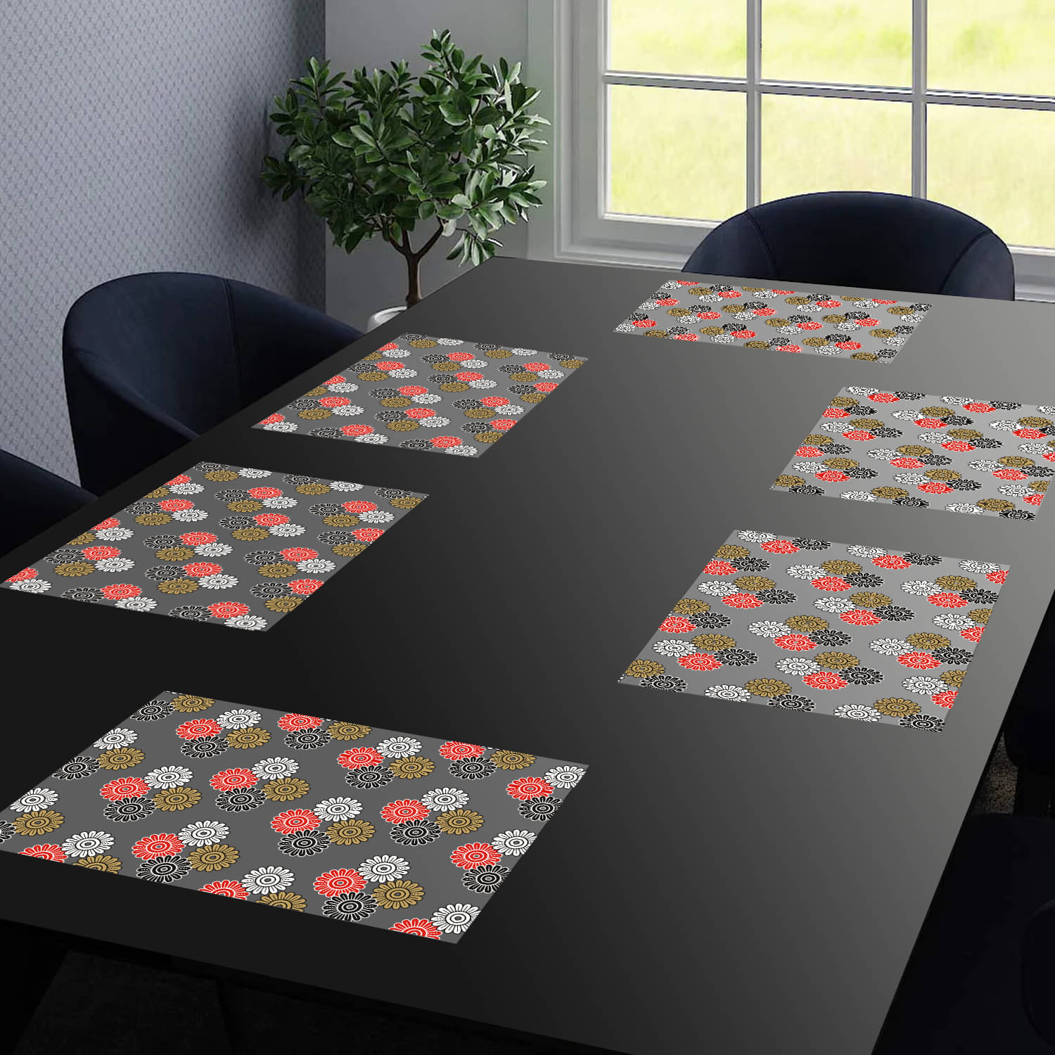     			PVC Floral Rectangle Table Mats ( 43 cm x 29 cm ) Pack of 6 - Red