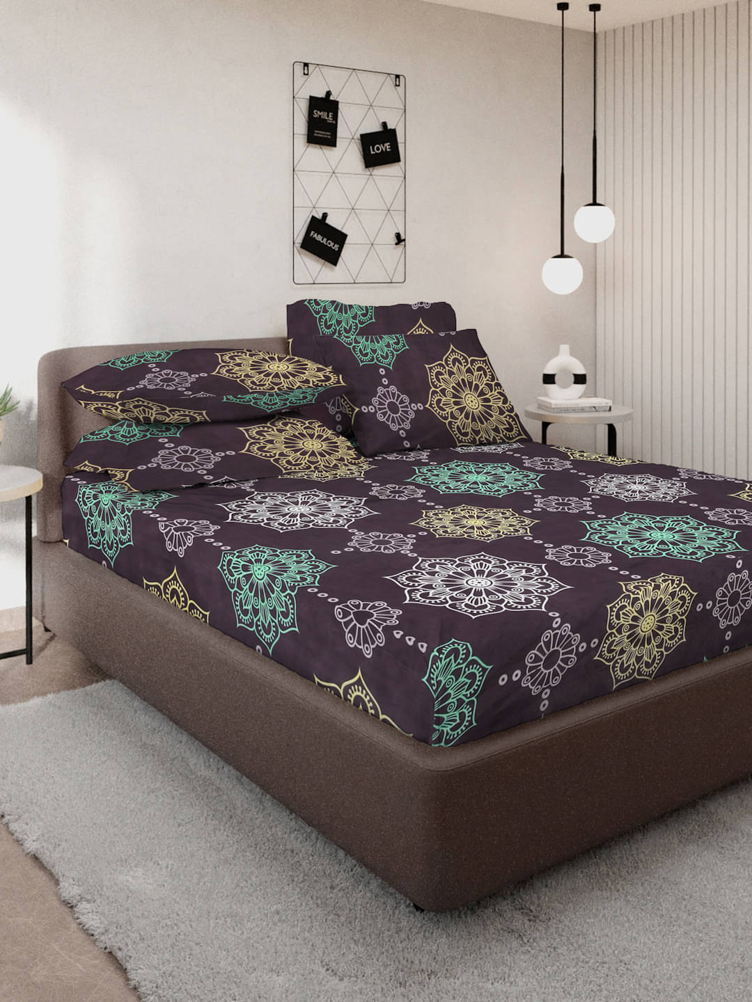 Klotthe Poly Cotton Abstract Fitted 1 Bedsheet with 2 Pillow Covers ( King Size ) - Multi Klotthe Poly Cotton Abstract Fitted 1 Bedsheet with 2 Pillow Covers ( King Size ) - Multi