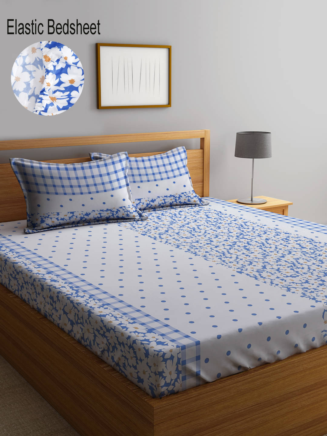 Klotthe Poly Cotton Abstract Fitted 1 Bedsheet with 2 Pillow Covers ( King Size ) - Light Blue Klotthe Poly Cotton Abstract Fitted 1 Bedsheet with 2 Pillow Covers ( King Size ) - Light Blue