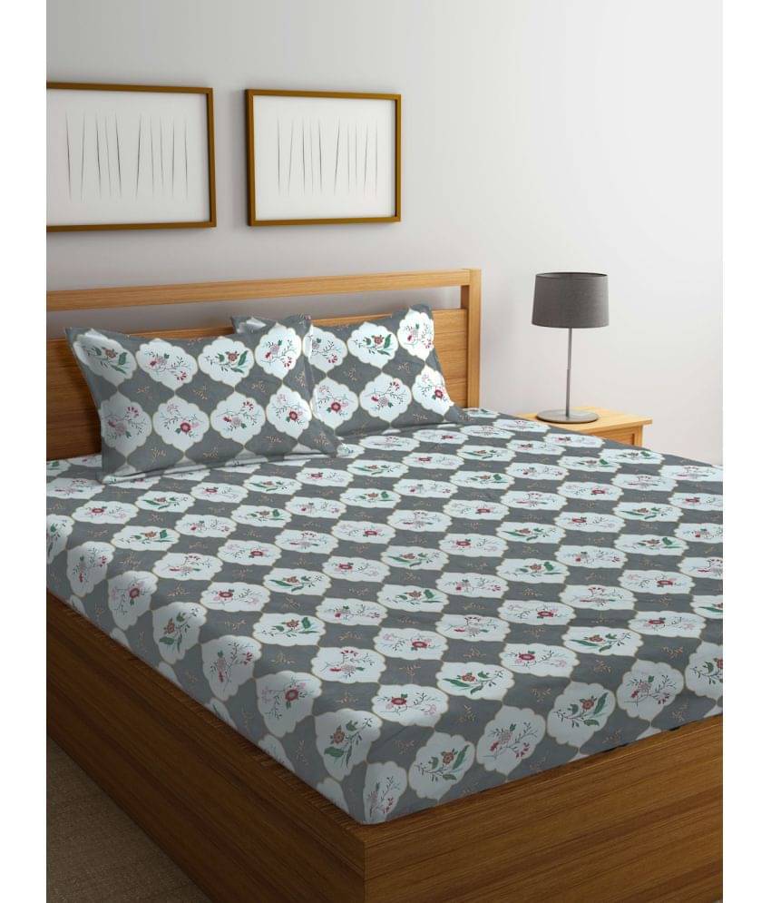     			Klotthe Poly Cotton Floral 1 Double Bedsheet with 2 Pillow Covers - Multicolor