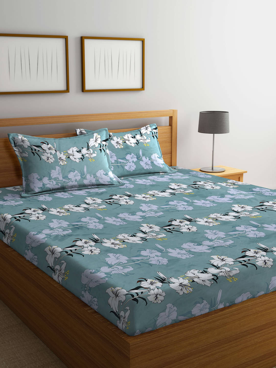     			Klotthe Poly Cotton Floral 1 Double Bedsheet with 2 Pillow Covers - Green